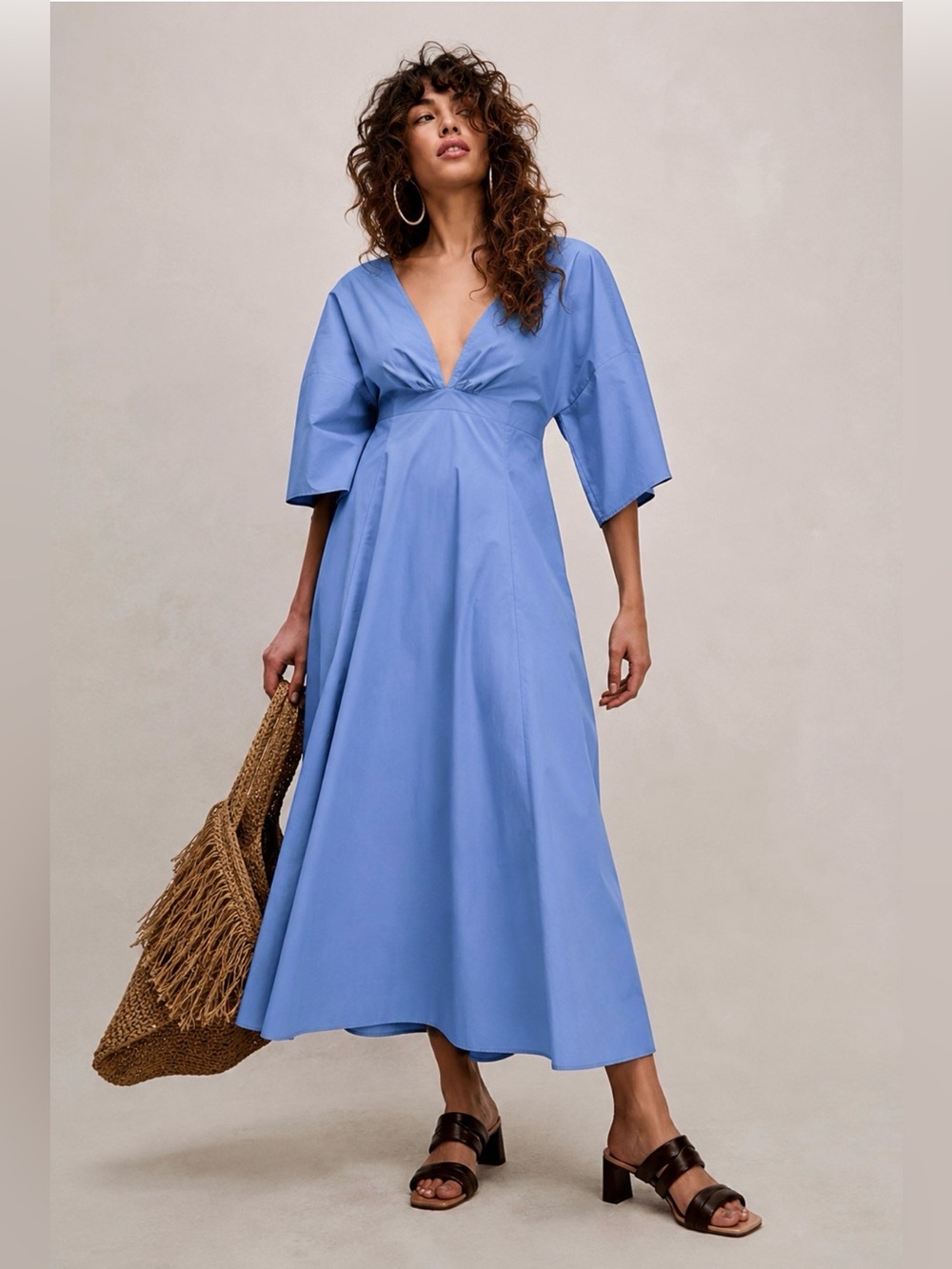 NWT Free People 100% Cotton Find Me Here Midi Dress Blue Open Back Pockets Boho